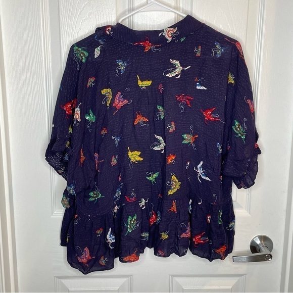 Maeve by Anthropologie Mallory Ruffled Butterfly Peplum Blouse Oversized XS - Picture 3 of 13